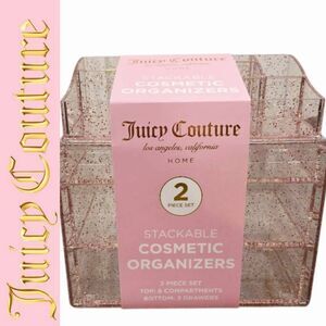 Juicy Couture Home Glitter Infused Stackable Cosmetic Organizers- Pink